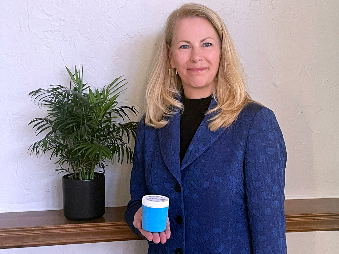 Diana Peninger CEO of Reproductive Solutions with ProteX Semen Sample Collection Container. Interviews with ForbesWomen.